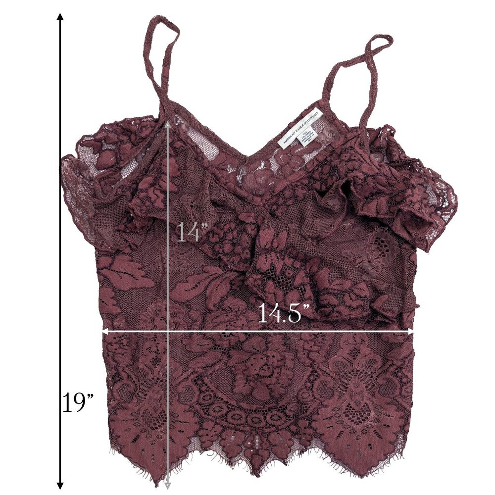 American Eagle Burgundy Rust XXS AE Ruffled Lace Cami Tank Top - Picture 4 of 9